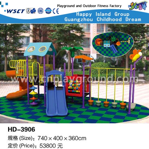 有趣的大脑玻璃纤维户外儿童树屋镀锌钢游乐场带滑梯设备 (HD-3906)
