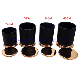 250ml 350ml 400ml 480ml Round Cylinder Black Glass Candle Jars with Copper Lids