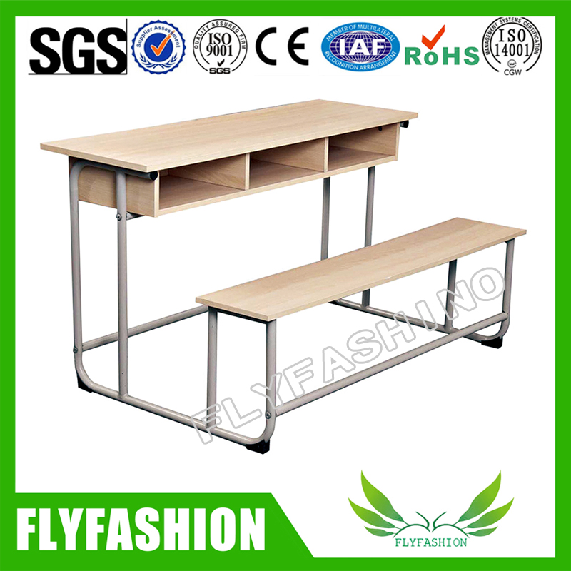 Cheap Wholesale School Furniture Classroom Table Double Desk with Long Bench