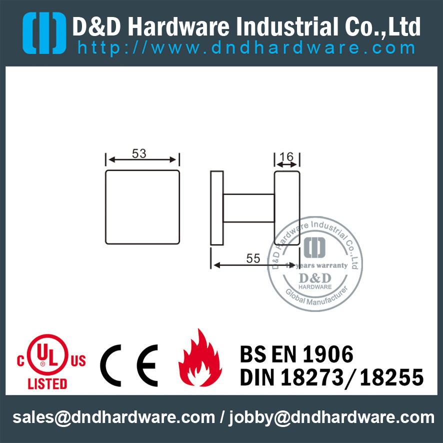 Grade 316 Hollow Square Shape Internal Door Knob untuk Pintu Kamar Mandi-DDTH030