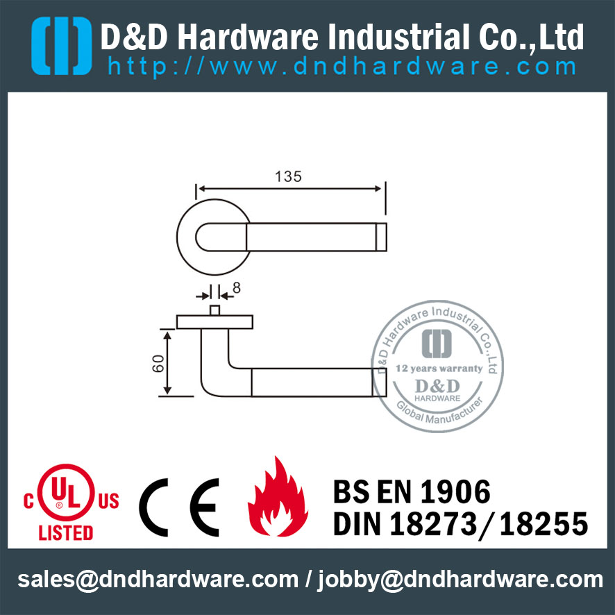 Stainless Steel 304 L Bentuk Tube Designer Lever Handle untuk Internal Hotel Doors-DDTH021