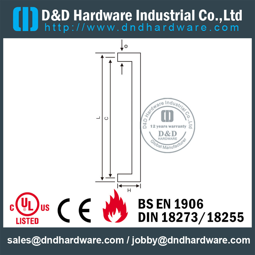 Grade 304 Polish Antirust Mitred Tarik Handle untuk Exterior Glass Door -DDPH020