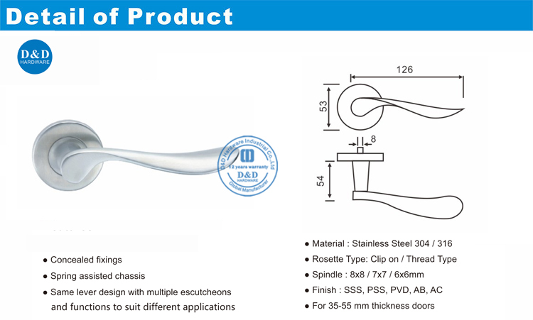 Stainless Steel Door Lever-DDSH012-D & D Hardware