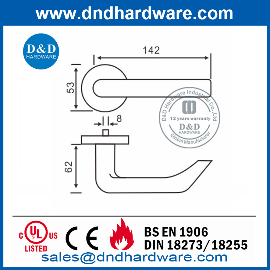 工業用ドア用ステンレス鋼セキュリティニッケルレバーハンドル-DDSH028