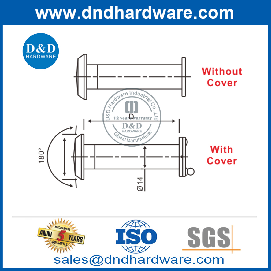 180 องศาสังกะสีอัลลอยด์ประตูเครื่องดูตาสำหรับประตูไม้ DDDV002