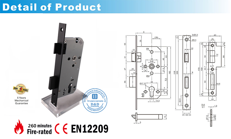 Hardware DDML009-D&D de bloqueo de Mortise Black-CE