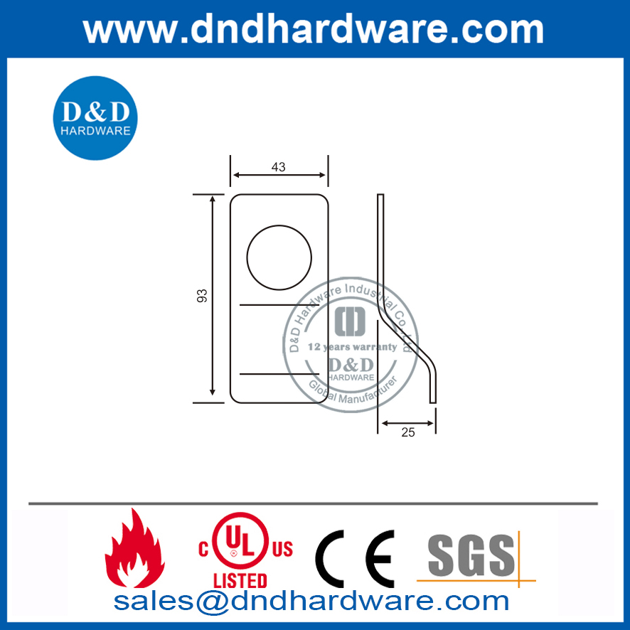 Placa de trava noturna de aço inoxidável com cilindro-DDPD019