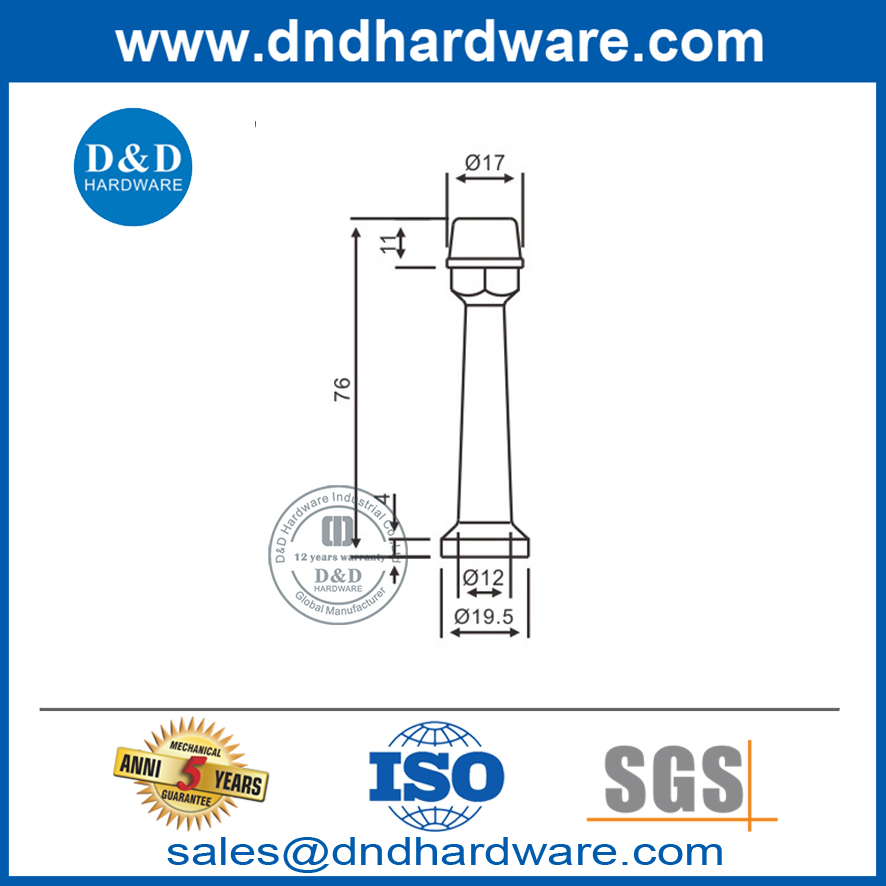 亜鉛合金サテンニッケル寝室ドアストッパーハードウェア-DDDS015-B