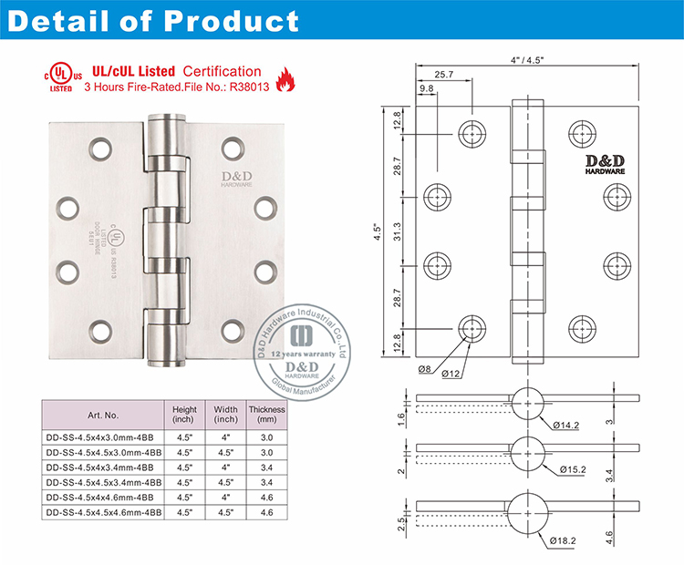 Porta de madeira dobradiça-ddss004-fr-d & d hardware