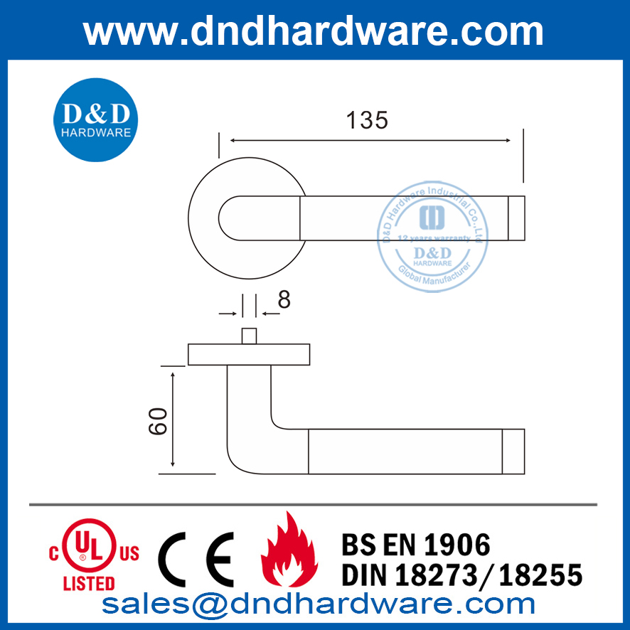 Alavanca da porta do tubo oco de aço inoxidável destro-DDTH021