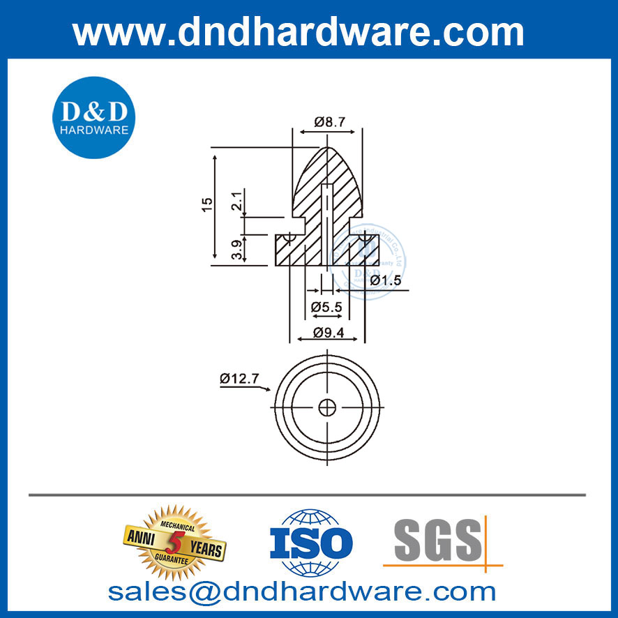 ฮาร์ดแวร์ acccessories สีเทาประตูยางเครื่องเงียบสำหรับเฟรมโลหะกลวง DDRS001