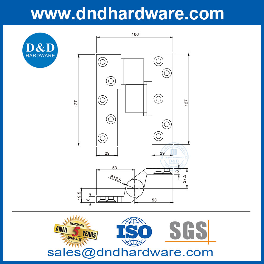 ผู้ผลิตบานพับหนักสแตนเลส SUS 304 Intermediate Pivot Hinge-DDSS067