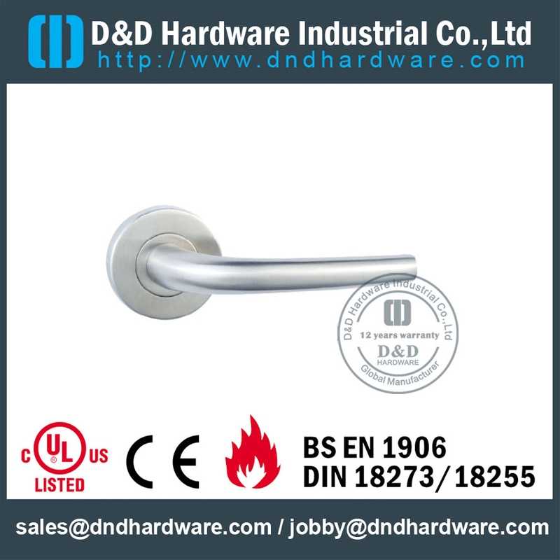 Stainless Steel 316 Tubular Fire Rated Lever Door Handle untuk Pintu Kayu Toilet-DDTH004