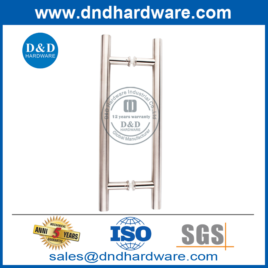 Tirador de doble cara con barra en T moderna de acero inoxidable para puerta de vidrio-DDPH001