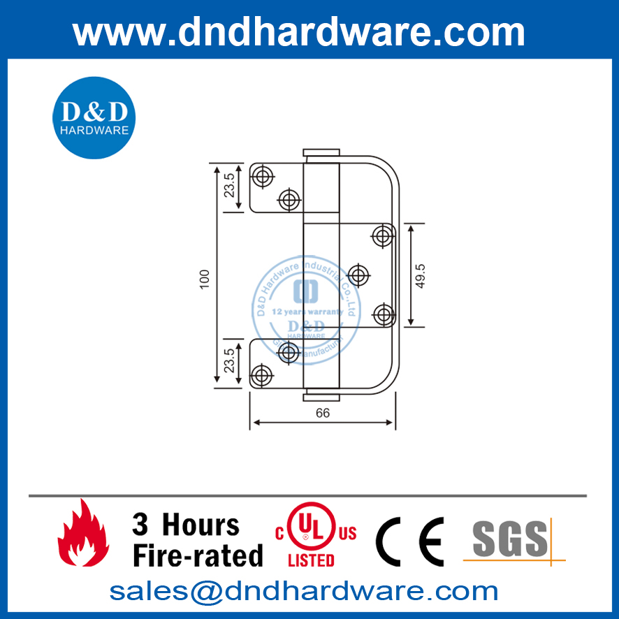 SS304折れ戸用ハンドル付き3枚葉ヒンジ-DDSS041