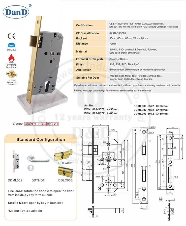 Hardware de Lock-D & D de Mortise Dourado Europeu