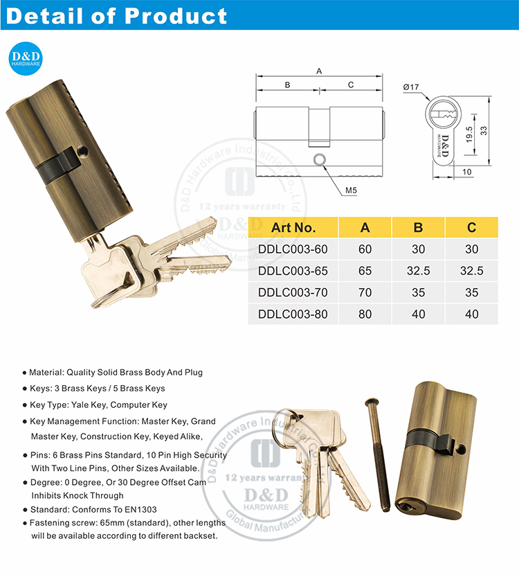 Hardware antique de bronze de bloqueio duplo-D & D