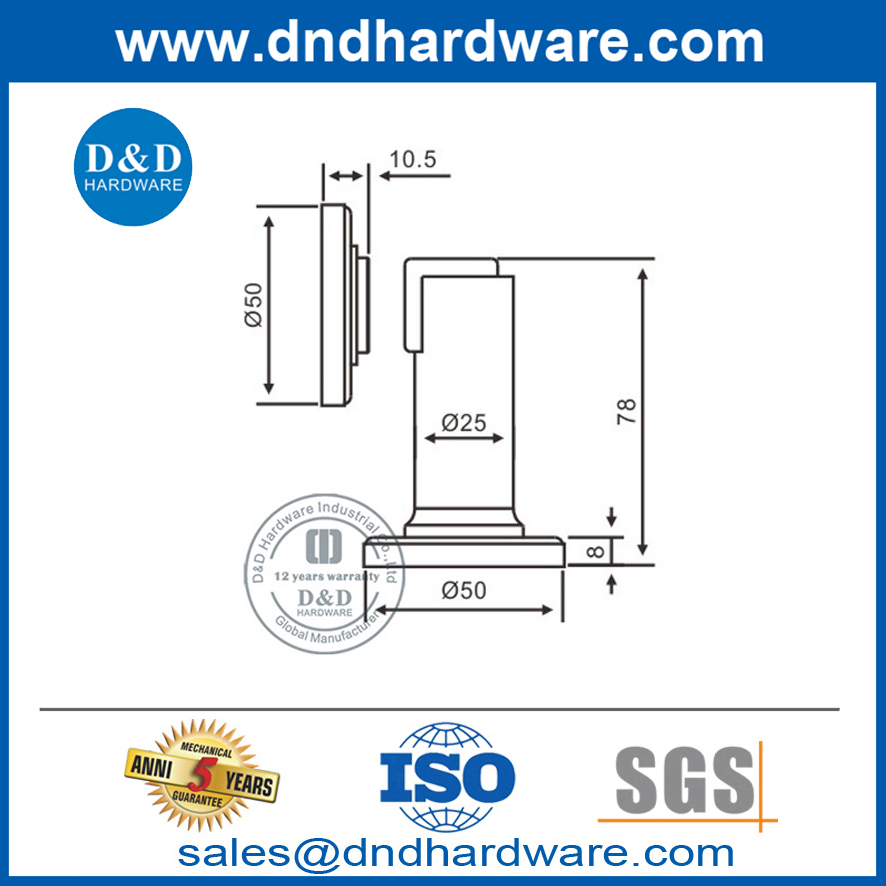 Suporte de batente de porta magnético de liga de zinco de alta qualidade montado na parede-DDDS030