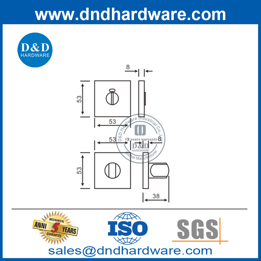 ประเภทสแตนเลสสตีลห้องน้ำแบบ thumbturn และปล่อยด้วยตัวบ่งชี้ DDIK008