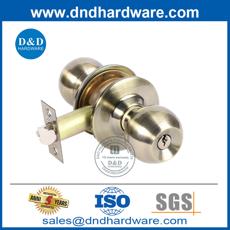การรักษาความปลอดภัยที่ดีที่สุด Antique Brass Zinc Alloy Bedroom Bedroom Knob พร้อม Lock-DDLK040