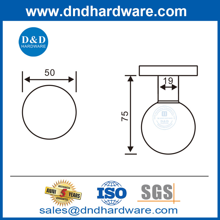 สแตนเลสสตีลนักออกแบบที่ทันสมัยด้านหน้าประตูภายในมือจับ KNOB-DDTH031
