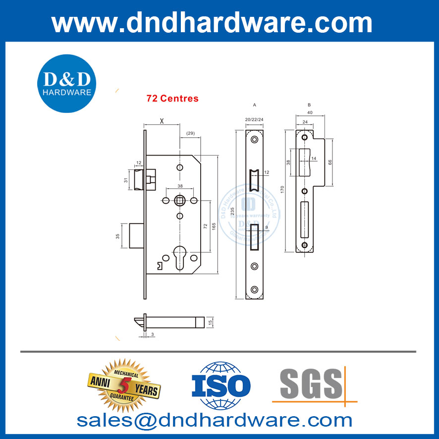 สแตนเลสสตีลล็อคล็อคเชิงพาณิชย์สำหรับทางเข้าประตู DDML040 ทางเข้า