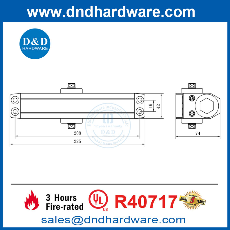 อัตราไฟ UL Golden Overhead อัตโนมัติปิดประตูโลหะใกล้ DDDC057