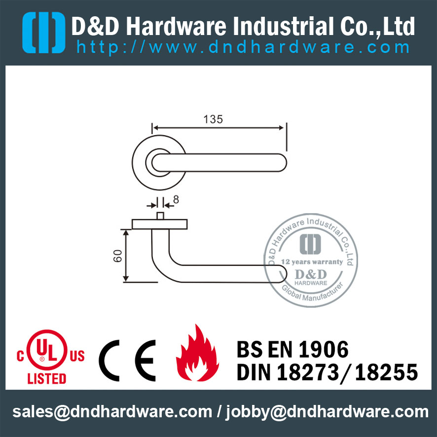 Stainless Steel 304 19mm Hollow Tube L bentuk Gagang Pintu Kayu dengan EN1906-DDTH010