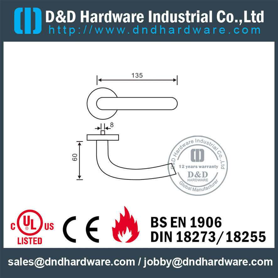 トイレ木製ドア用ステンレス鋼316管状耐火レバードアハンドル-DDTH004