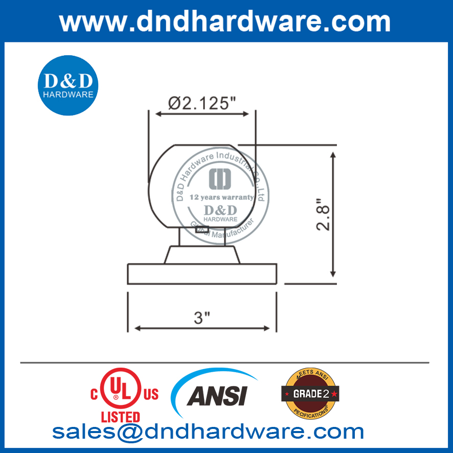 UL ระบุว่า UL 10C Zinc Alloy ANSI Fire Fire ได้รับการจัดอันดับกระบอกสูบท่อลูกบิด Lockset-DDLK012