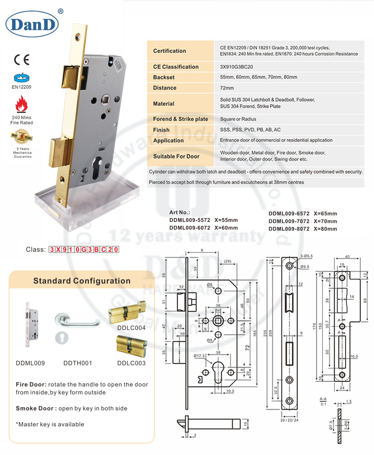 Hardware europeo de mortaja de latón polaco y hardware