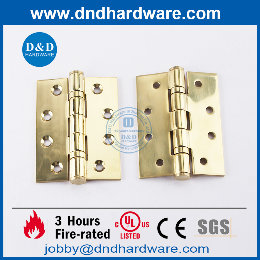 SS304 Latão polido acabamento com classificação contra fogo Dobradiça 2BB para porta de metal e madeira -DDSS001