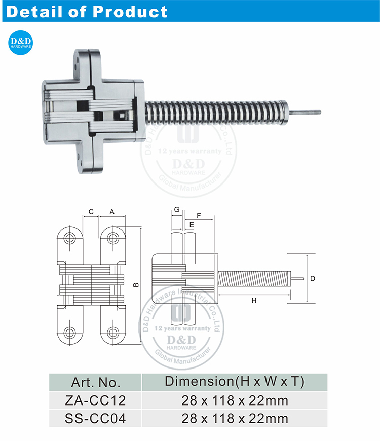 Primavera invisível Dobradiça-DDCH010-D & D Hardware