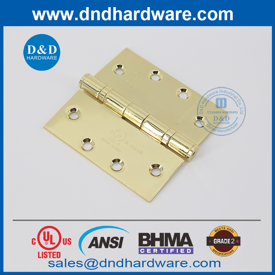น้ำหนักมาตรฐาน ANSI BHMA ขัดเงาทองเหลือง NRP สแตนเลสบานพับ-DDSS001-ANSI-2-4.5x4.5x3.4