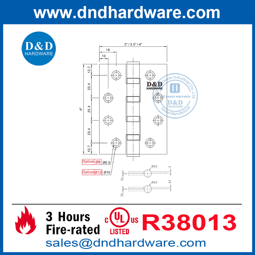 สแตนเลสสตีลสี่ลูกแบริ่งทองเหลืองทองเหลืองบานพับบานพับ UL บานพับ DDSS003-FR-4X3X3