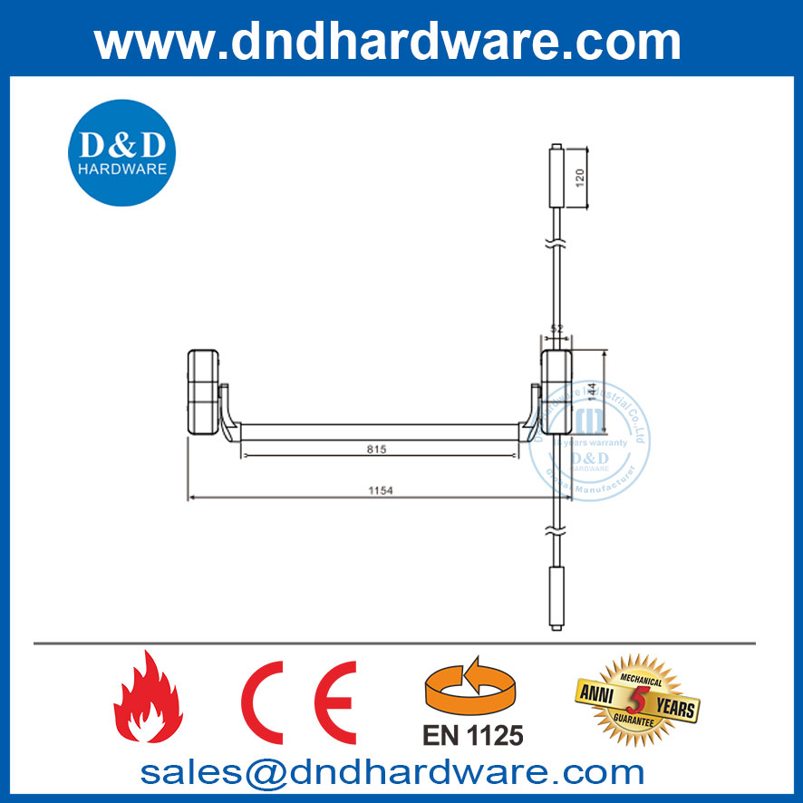 CE EN1125 อุปกรณ์ทางออกความตื่นตระหนกฉุกเฉิน EN1634 ประตูดับเพลิง PANIC BAR-DDPD022