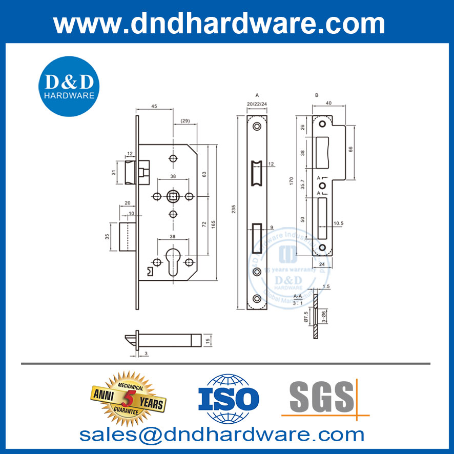 ความปลอดภัย 45 มม. Backset Sash Lock Lock Lock สำหรับ Apartment-DDML039