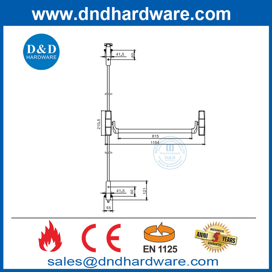 CE Fire จัดอันดับ Escape Escape Emergency Door Push Bar Panic Cross Bars-DDPD048