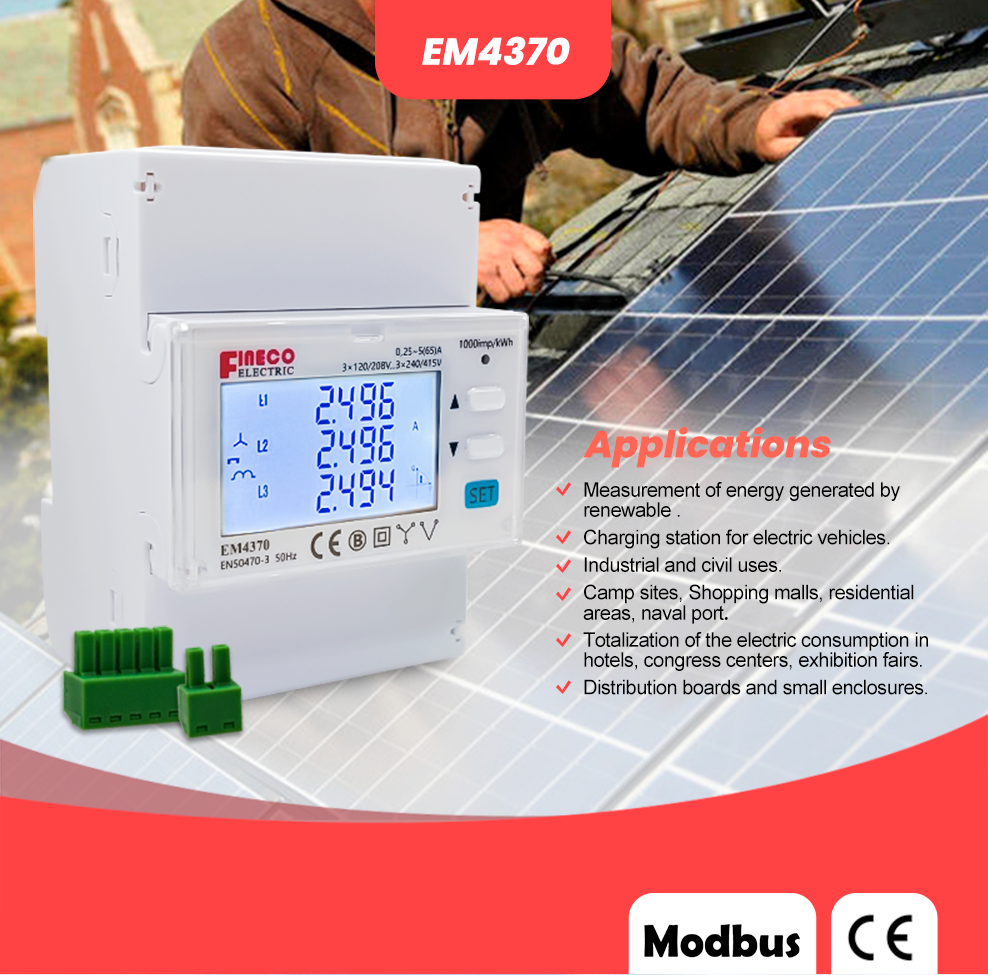 Em4370 5(65)a Three Phase ~ 65a ~modbus ~ Import Export For Pv Solar 