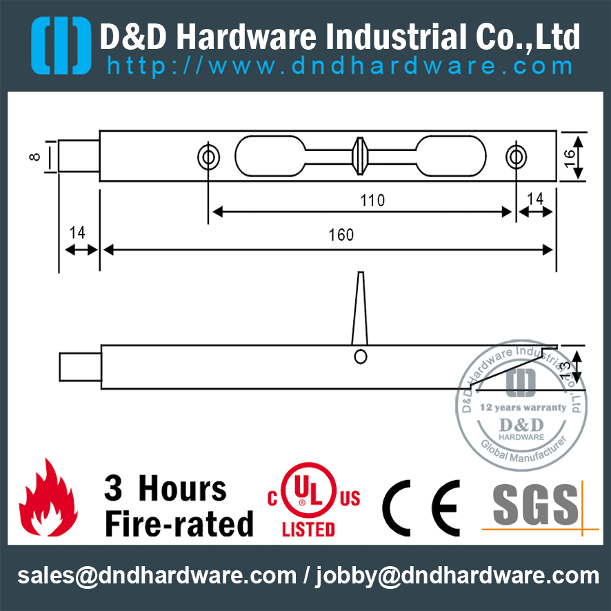 Perno de la puerta de descarga de seguridad de acero inoxidable 304 para puerta de madera interior -DDDB007