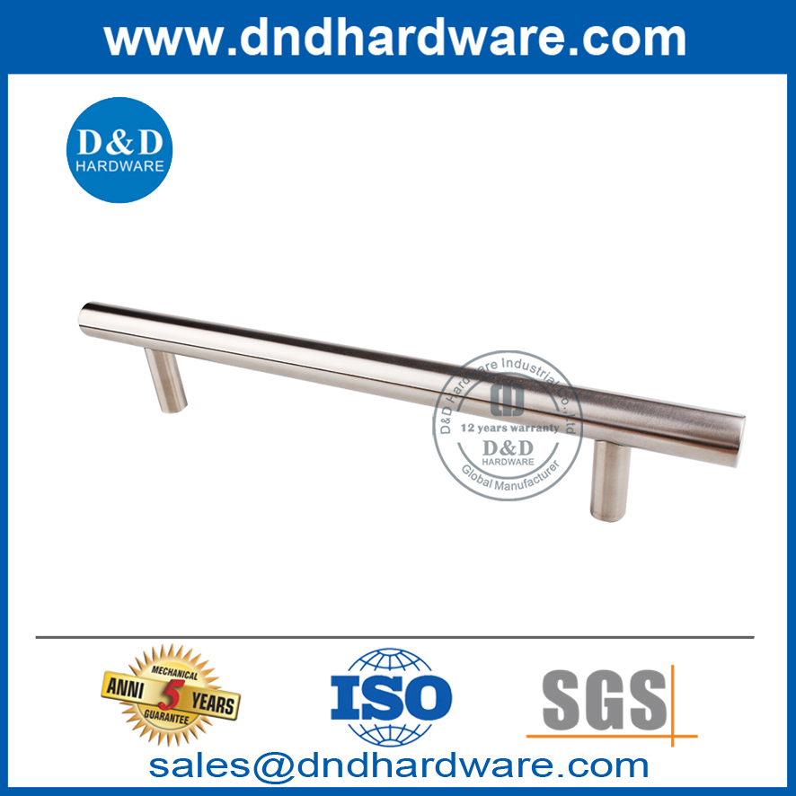 Barra T de aço inoxidável prateado e puxador de lado único para porta de vidro de entrada-DDPH021