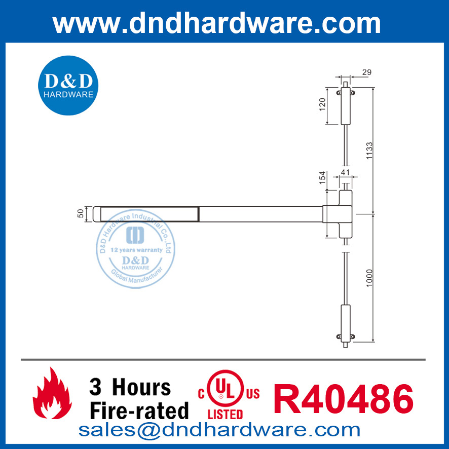 Projeto Hardware Aço ANSI UL Dispositivo de saída de pânico vertical de incêndio-DDPD004