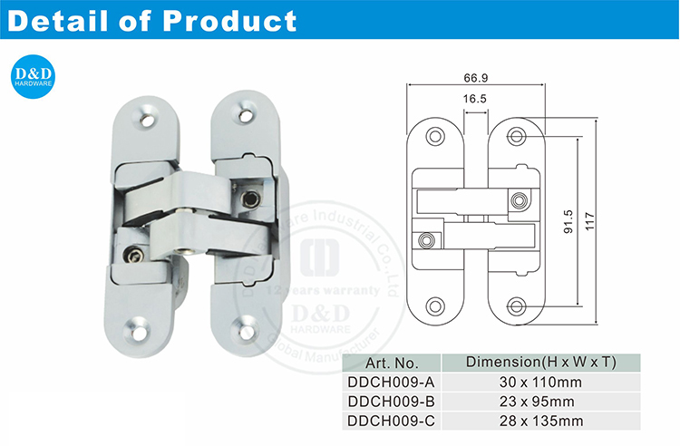 3D ajustável invisível de hardware DDCH009-DDCH009-D & D