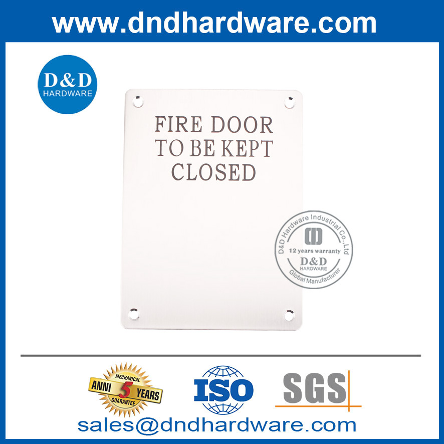 SS304 "Fire Door Keep Locked " Sign Plate Indicação da porta corta-fogo-DDSP007