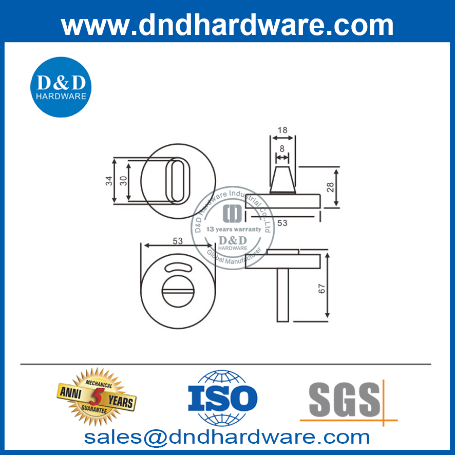 SS304 thumbturn และปล่อยพร้อมตัวบ่งชี้สำหรับประตูห้องน้ำ ddik001