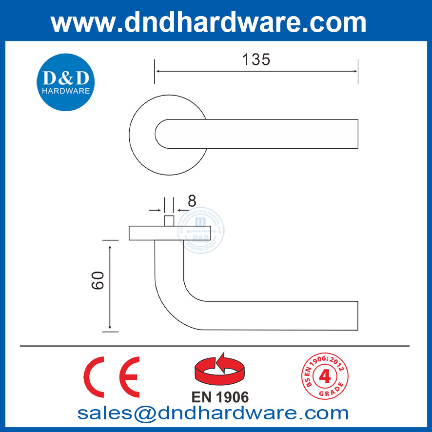 มือจับประตูคันโยกความเป็นส่วนตัว EN1906 สแตนเลสสตีลสไตล์มือจับมือจับ DDTH002