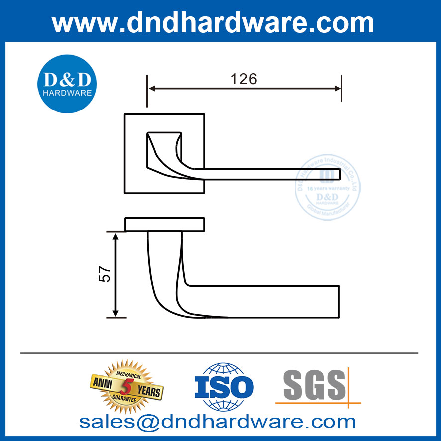 Passagem Maça de porta quadrada aço inoxidável alavanca sólida portas de privacidade Handles-DDSH055
