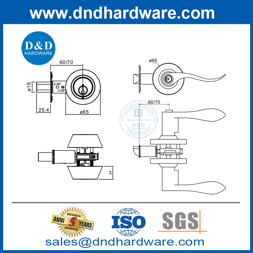 รายการล็อครายการที่มีปุ่มล็อคด้วยกระบอกสูบเดี่ยวเดี่ยวแพ็คแพ็ค Lockset-DDLK026
