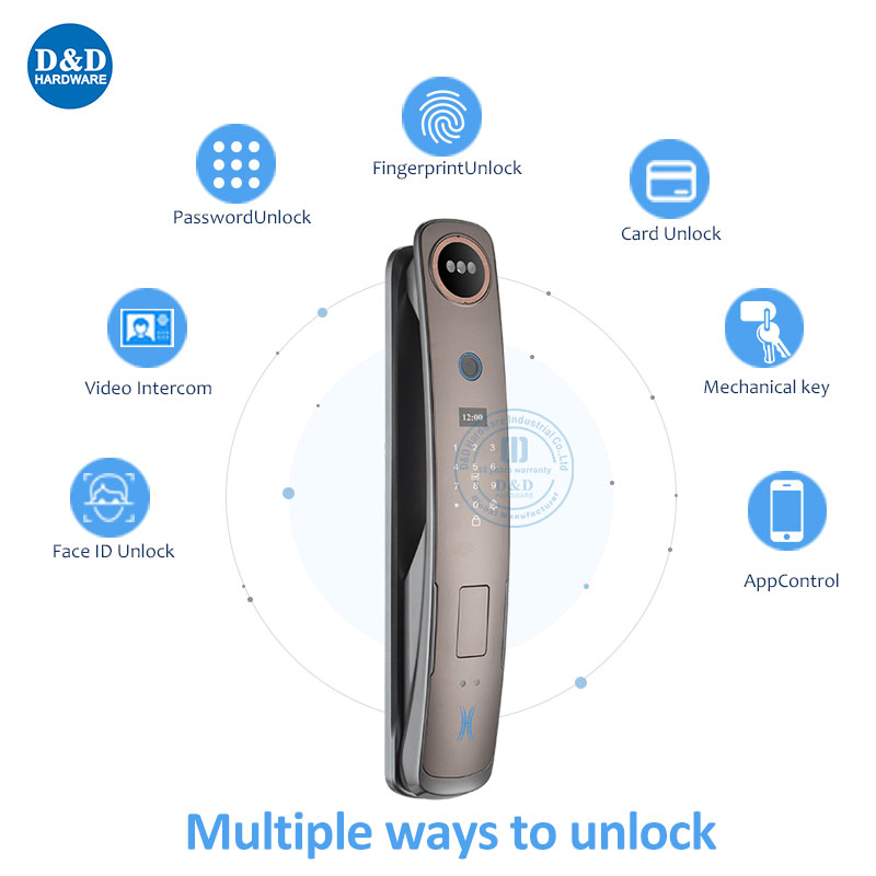 การจดจำใบหน้า 3 มิติ Fingerpint Smart Door Lock พร้อมวิธีปลดล็อคหลายวิธี DDEL001