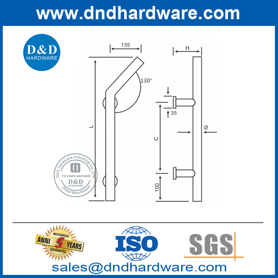 Novo design de 130 graus de canto de aço inoxidável de vidro puxador de porta de vidro-DDPH009